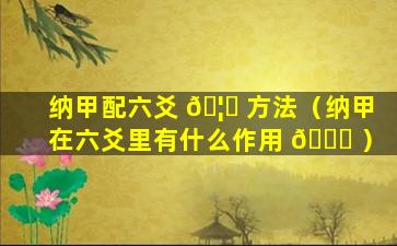 纳甲配六爻 🦍 方法（纳甲在六爻里有什么作用 🐞 ）